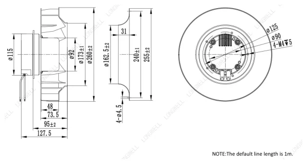 LWBE3G250-092NS-23 外形尺寸图 LONGWELL 朗伟