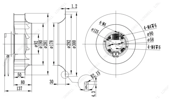 LWBE3G280-092NS-12 外形尺寸图 dimension drawing LONGWELL 朗伟