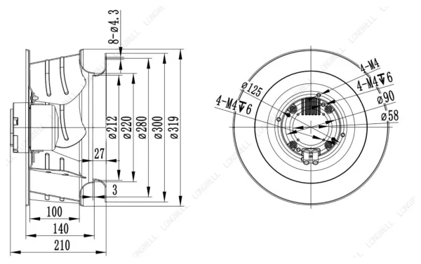 LWBE3G310-092NS-17 外形尺寸图 LONGWELL 朗伟