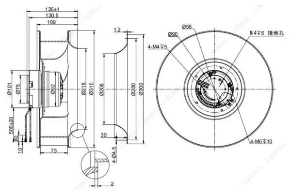 LWBE3G310-092NU-29 外形尺寸图 dimension drawing LONGWELL 朗伟