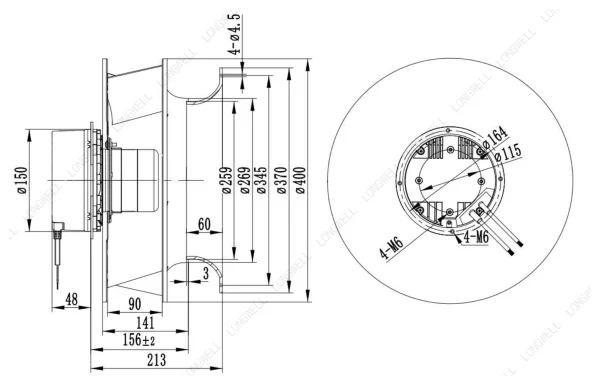 LWBE3G400-102NS-16 外形尺寸图 LONGWELL 朗伟