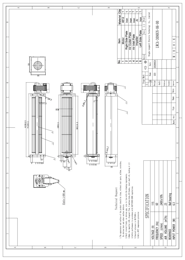 LWCA-3090UN-06 外形尺寸图 dimension drawing LONGWELL 朗伟