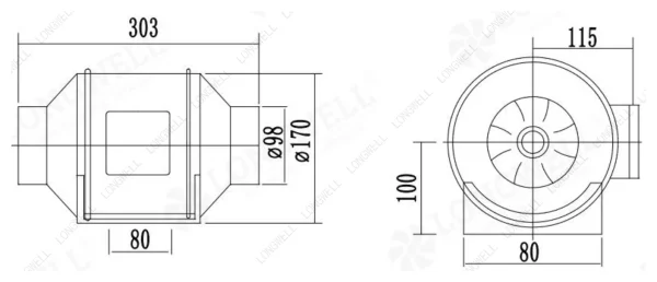 LWDA-100(4")S-PWN-15 外形尺寸图 LONGWELL 朗伟