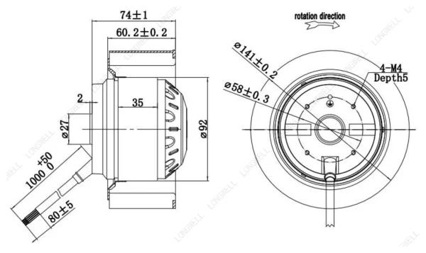 LWFA2E140-092NS-01 外形尺寸图 dimension drawing LONGWELL 朗伟
