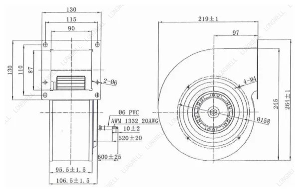 LWFA2E160-092SS-01 外形尺寸图 dimension drawing LONGWELL 朗伟