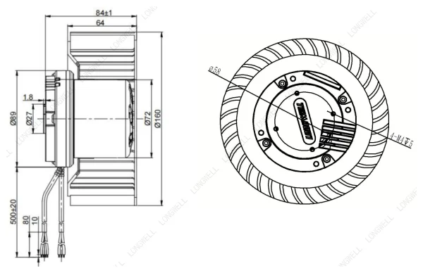 LWFE3G160-072NS-02 外形尺寸图 dimension drawing LONGWELL 朗伟