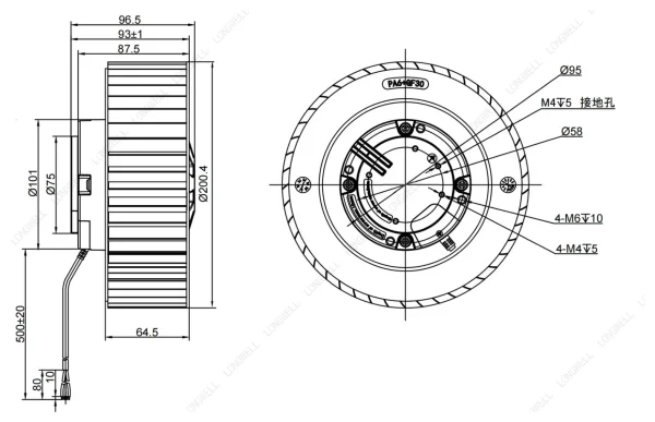 LWFE3G200-102SS-01 外形尺寸图 dimension drawing LONGWELL 朗伟