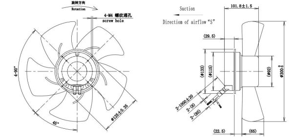 LWAE3G300SS-5PNW-01 外形尺寸图,Ø300mm EC轴流风机安装尺寸