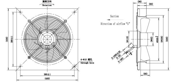 LWAE3G300SS-5PGW-05 外形尺寸图,Ø300mm EC轴流风机安装尺寸