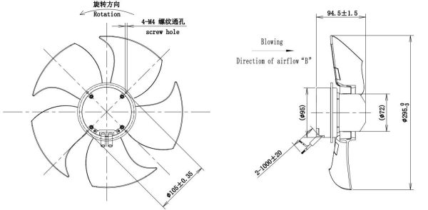 LWAE3G300ST-5PNW-11 外形尺寸图,Ø300mm EC轴流风机安装尺寸