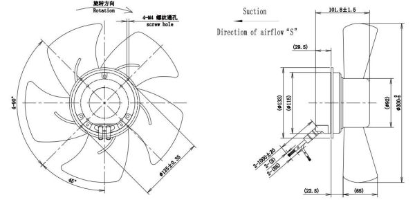 LWAE3G315SS-5PNW-01 外形尺寸图,Ø315mm EC轴流风机安装尺寸