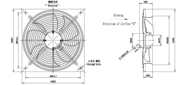 LWAE3G300SS-5PGW-14 外形尺寸图,Ø300mm EC轴流风机安装尺寸