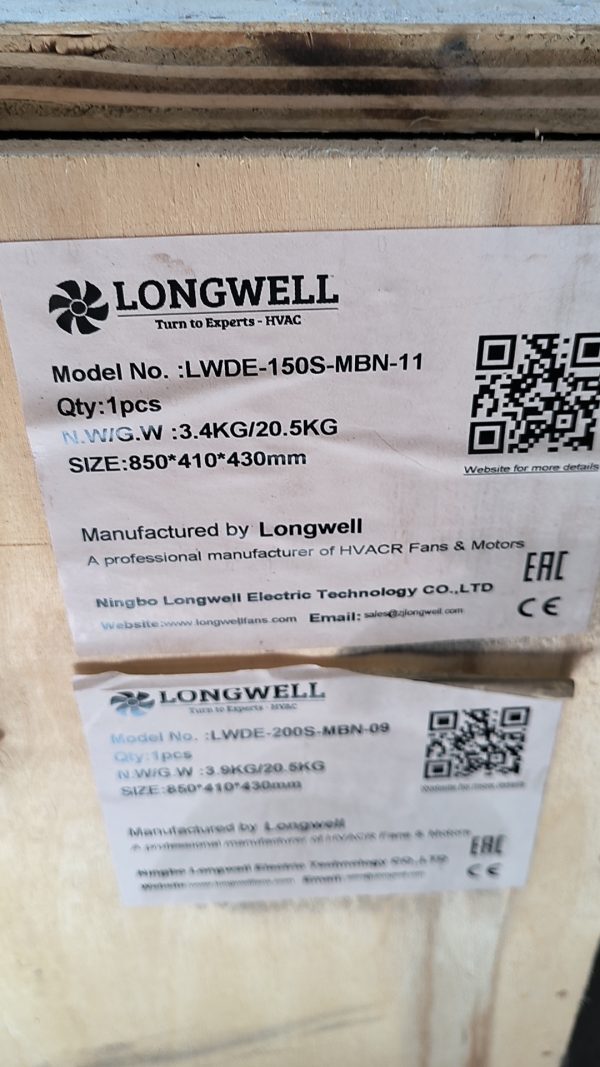 LWDE-150S-MBN-11 LWDE-150S-MBN-11 金属管道风机 Ø150mm LONGWELL 朗伟
